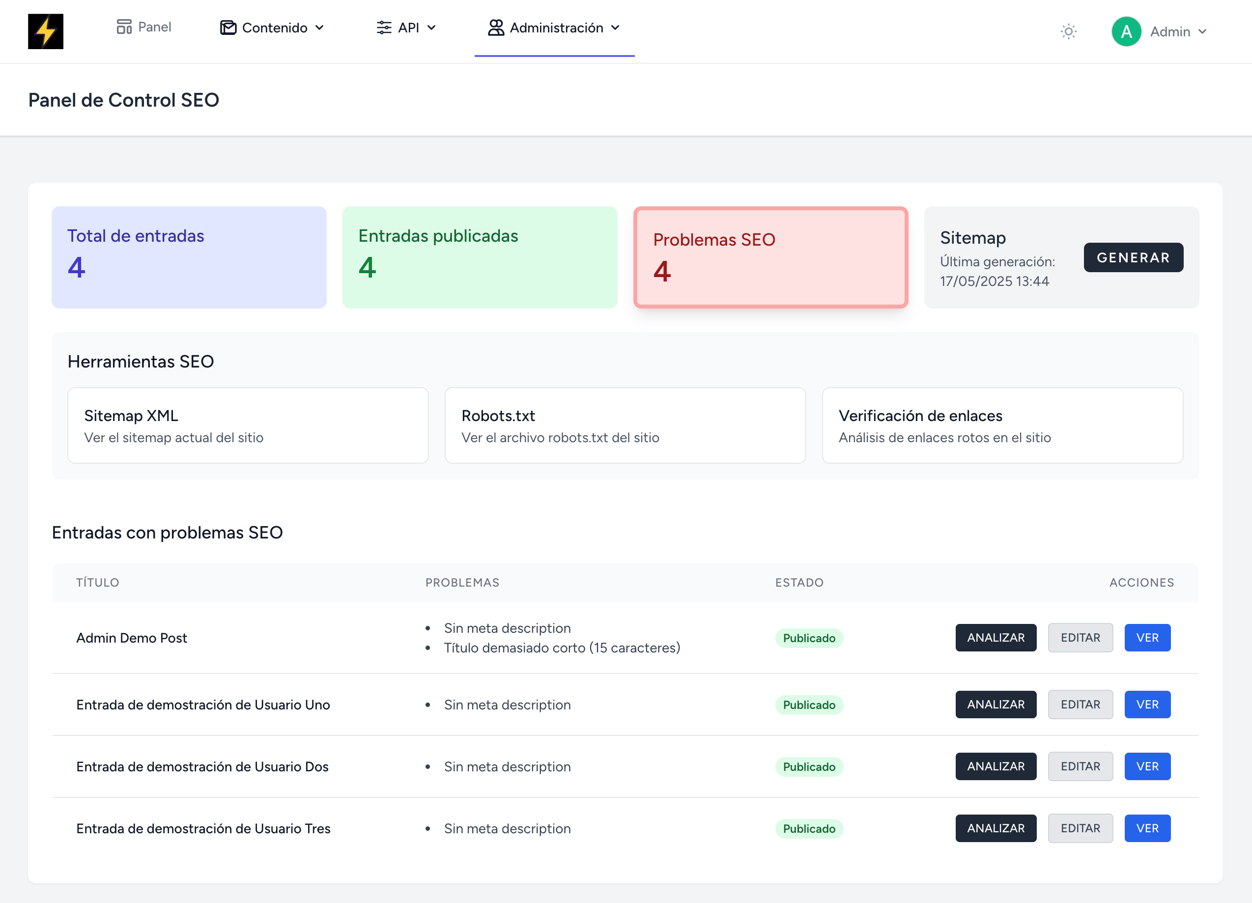 Configuración SEO en ZapCMS